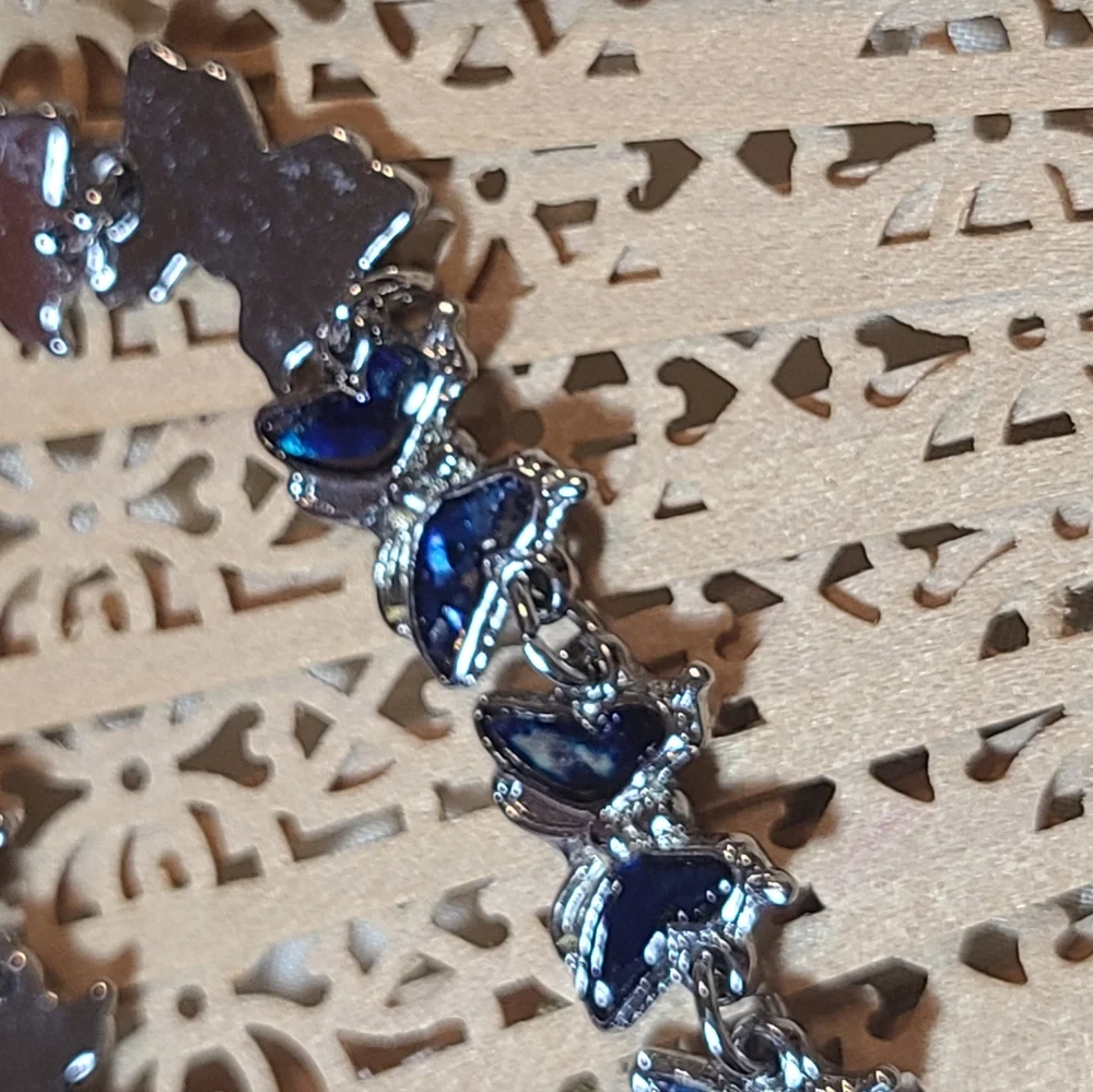 Elegant Blue and Silver Women's Butterfly Bracelet For Sale